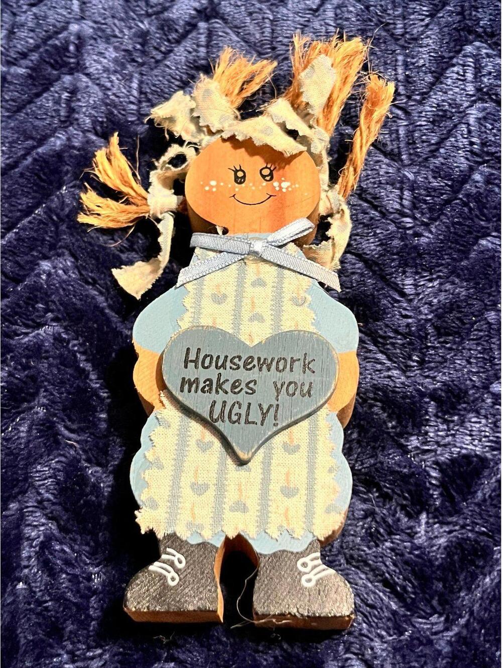 Vintage House of Loyd Wooden Doll, "Housework Makes You Ugly" Country Doll